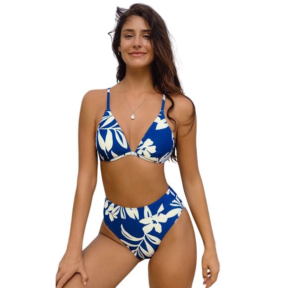 Cupshe Women's Vector Flowers Tropical Leaf Print Underwire Bikini Top Large - Picture 1 of 10